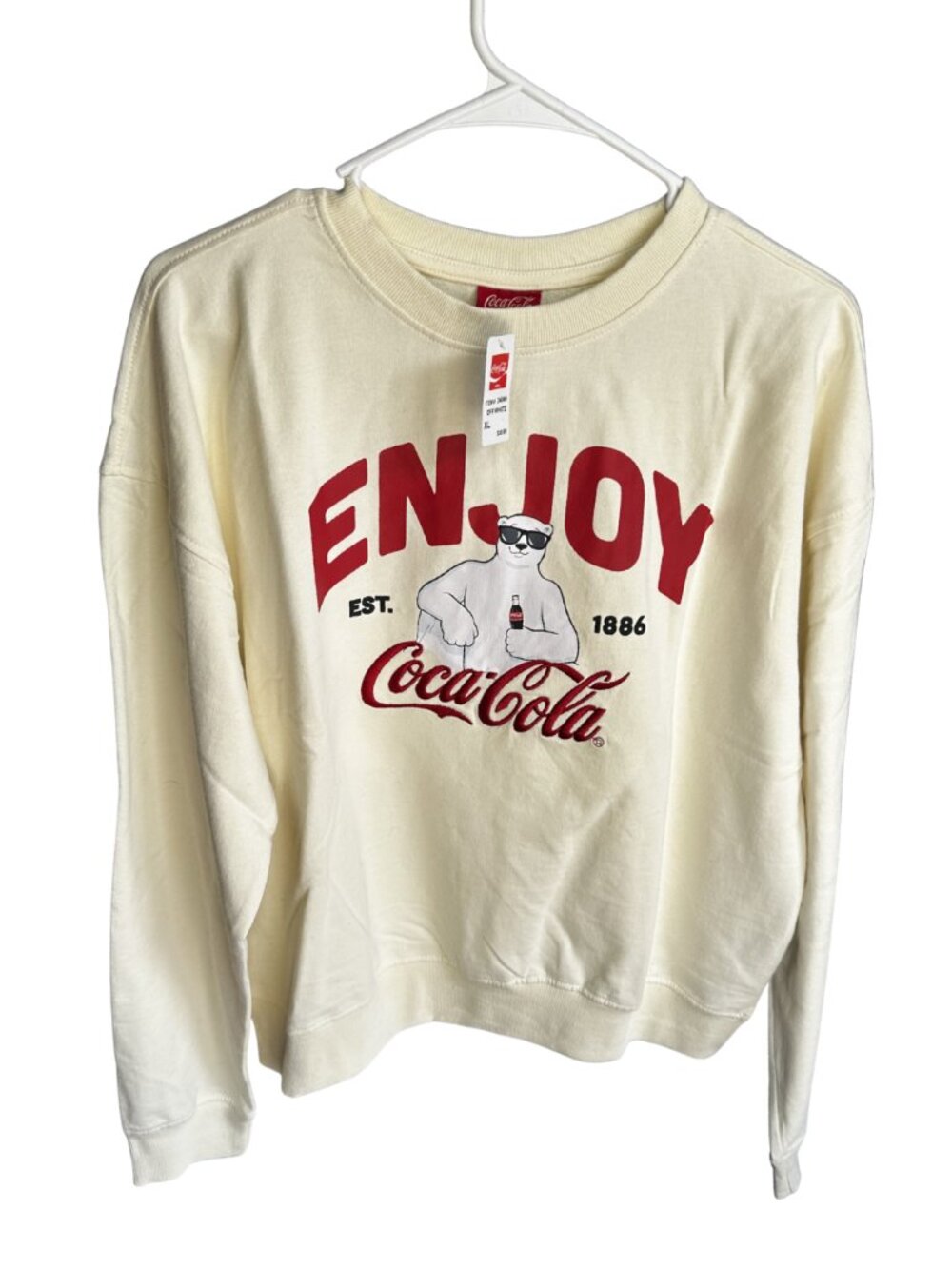 Coca-Cola Polar Bear Enjoy Coca-Cola Women’s XL Crop Beige Red Sweatshirt NWT